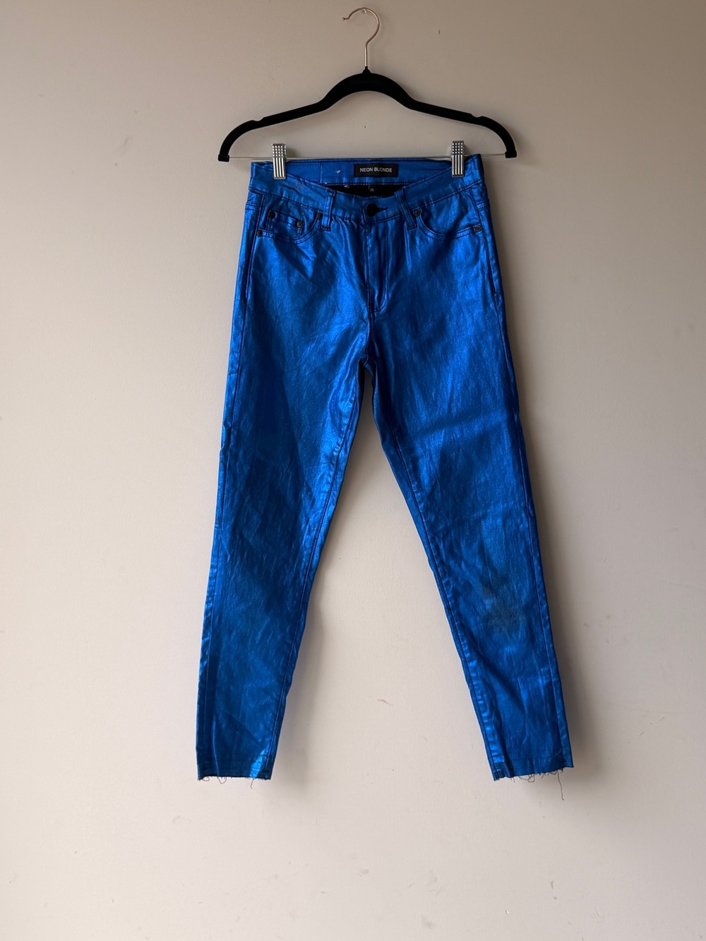 NEON BLONDE Metallic Blue Skinny Jeans